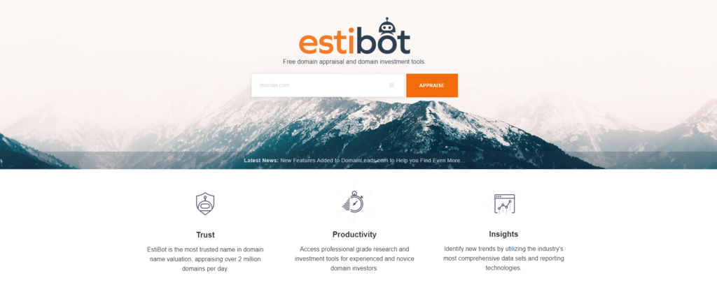 picture of estibot home page