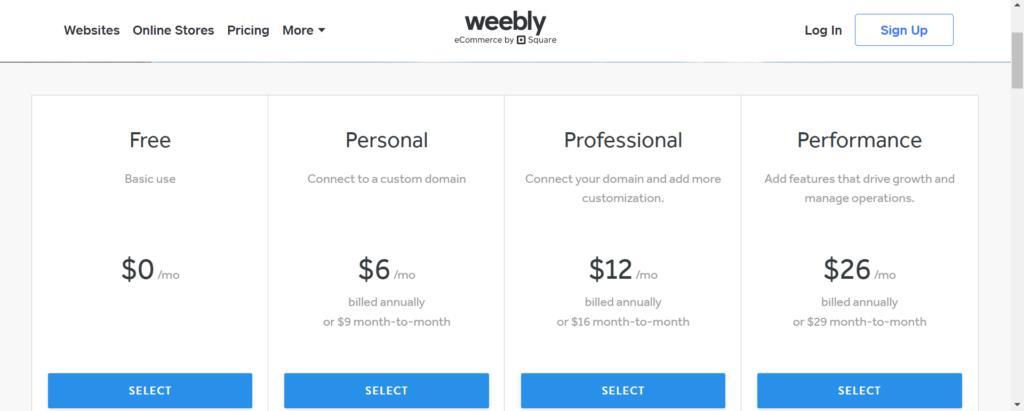 image of weebly.com home page