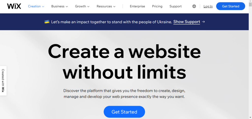 image of wix.com home page