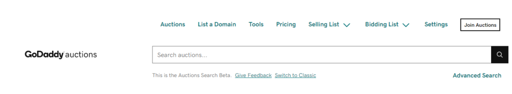 GoDaddy domain auctions 